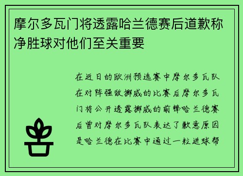 摩尔多瓦门将透露哈兰德赛后道歉称净胜球对他们至关重要